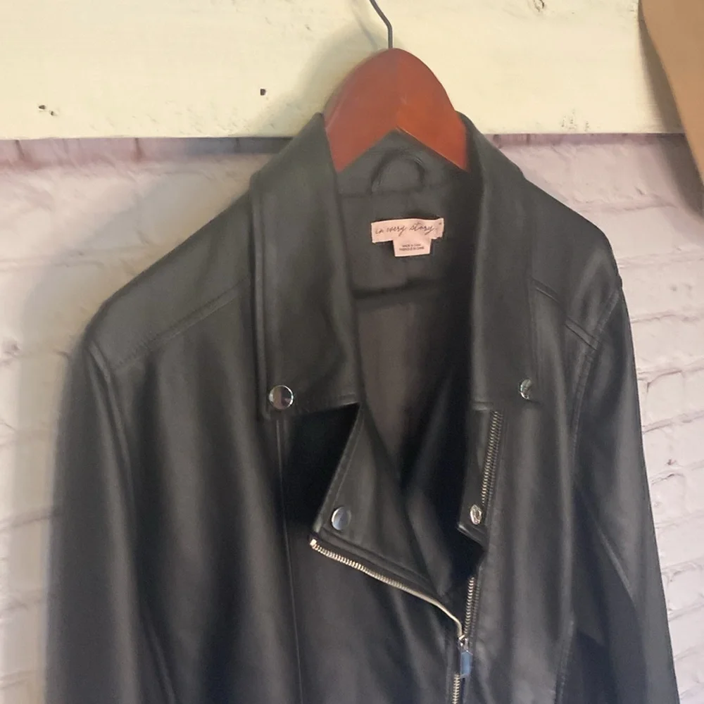 Pennington’s Black Moto Biker Faux Leather Classic Zip Up Jacket 1X - Picture 5 of 14